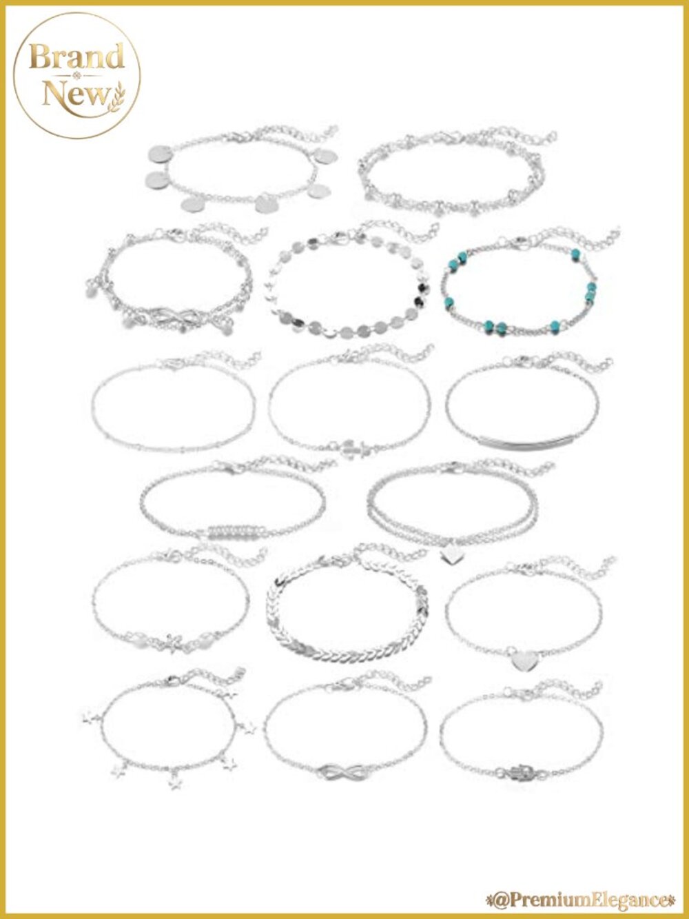16 Piece Anklet Set for Women Gold Silver Alloy Chain